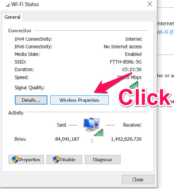 click on wireless properties